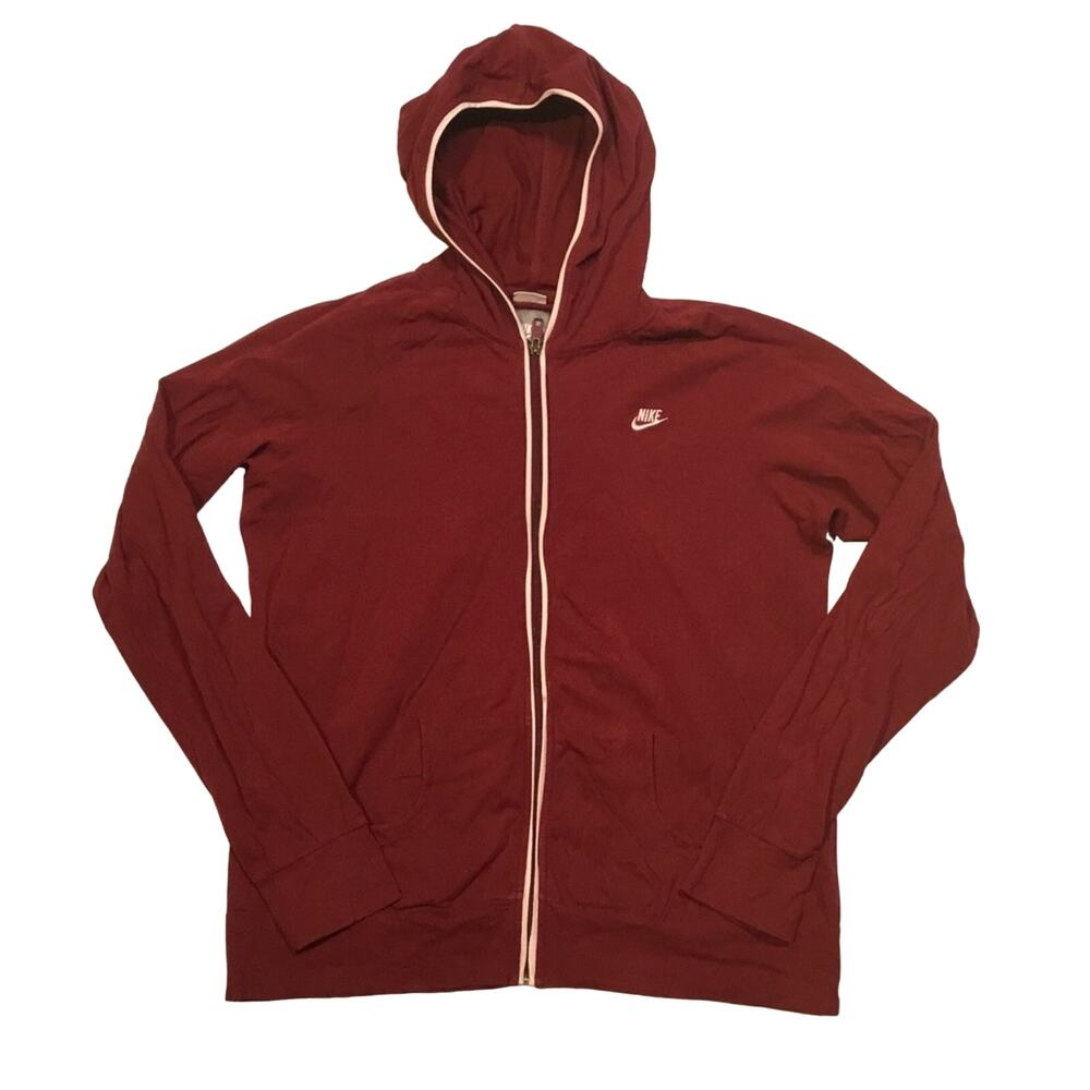 Nike Women's Maroon Zip-Up Hoodie with White Trim